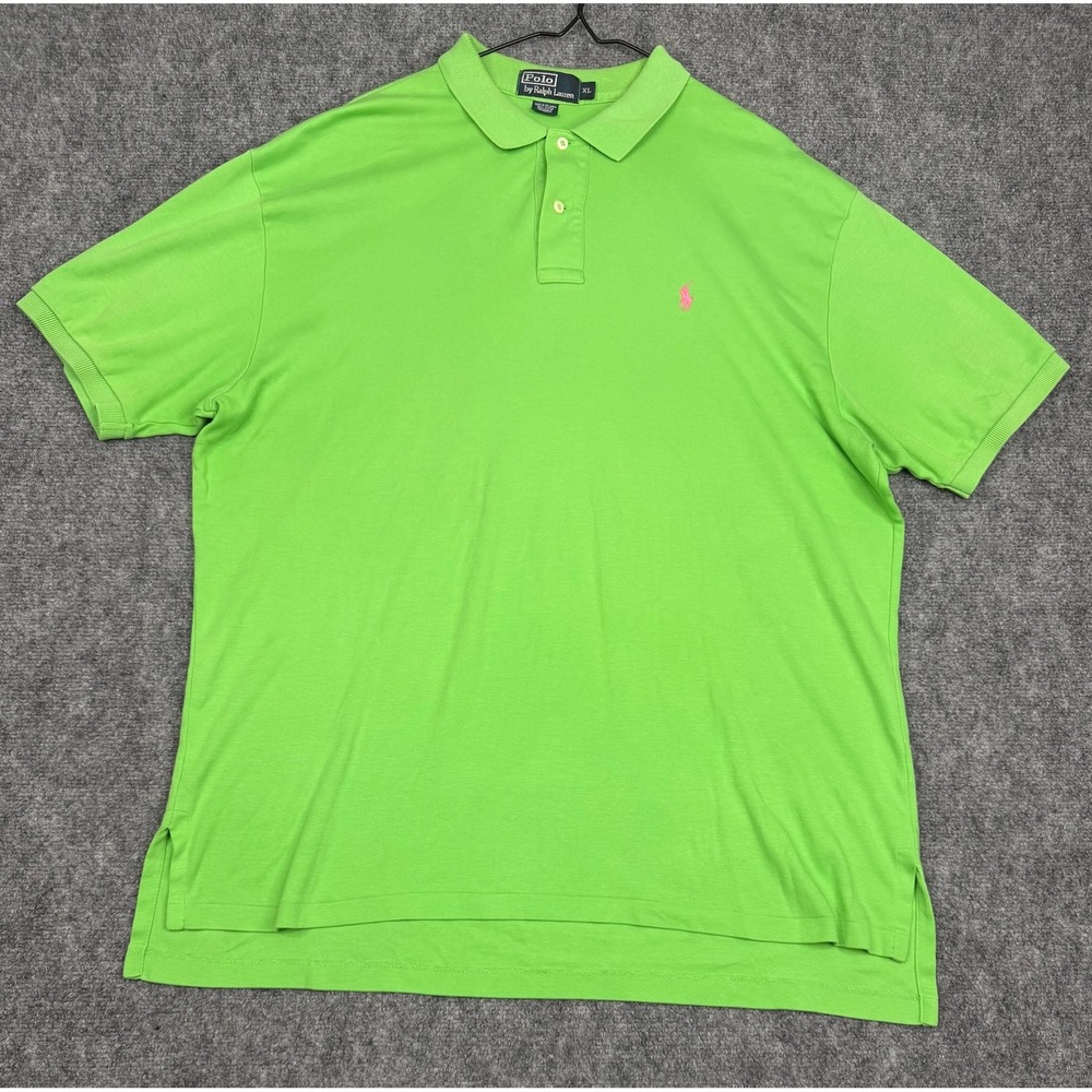 Polo Ralph Lauren Men XL Lime Green Pink Pony Cotton Short Sleeve Polo Shirt